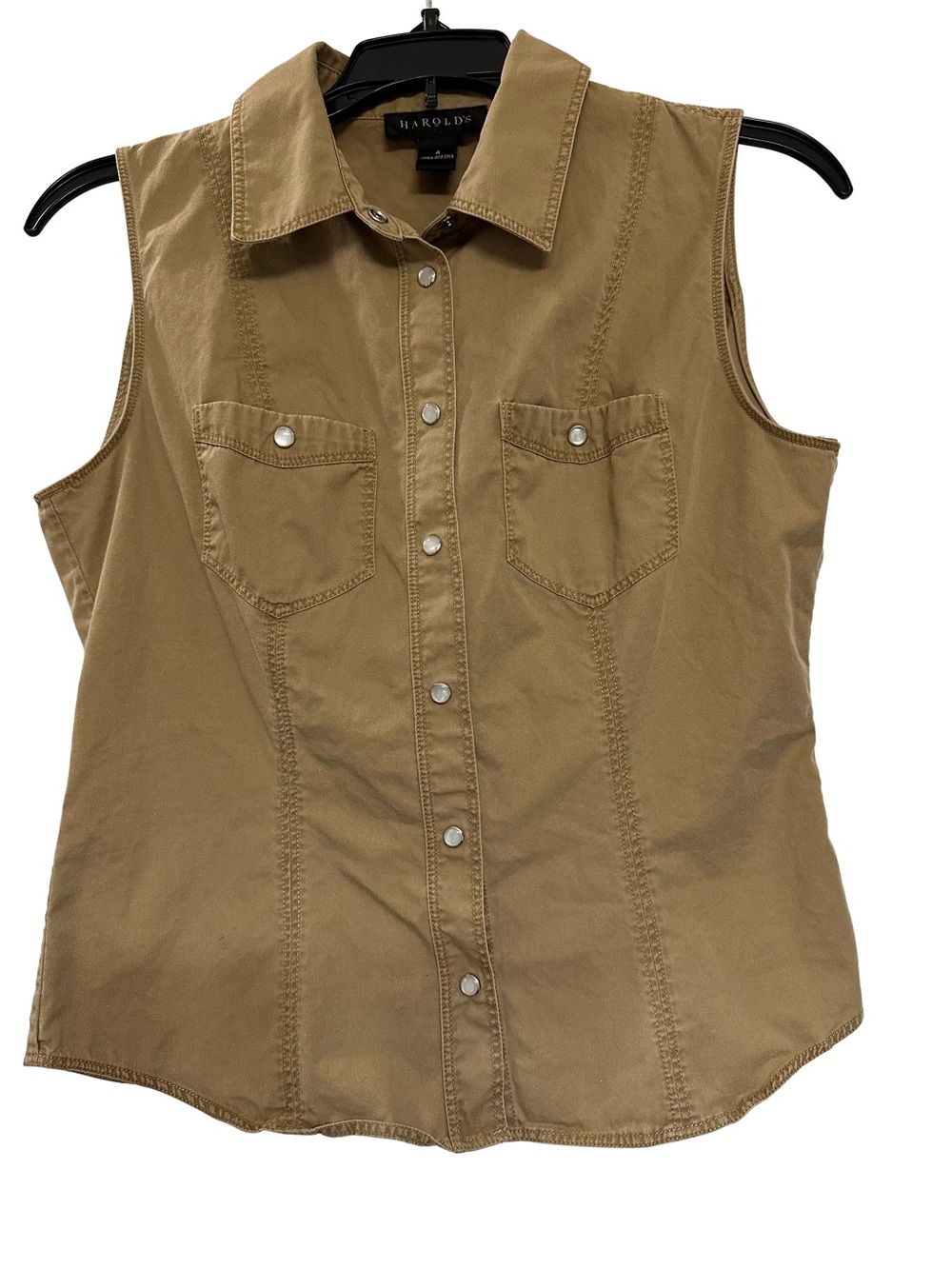 Harold's Sleeveless Button-Front Utility Shirt Vest - Tan Sz 4 - western cowgirl